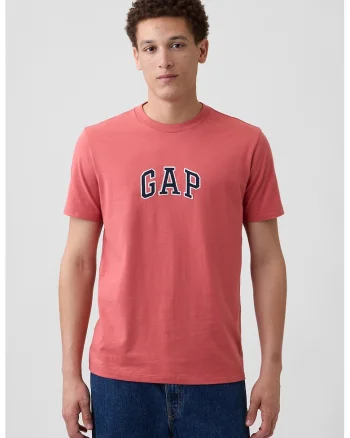Tricou de bumbac cu aplicatie logo, Rosu stins