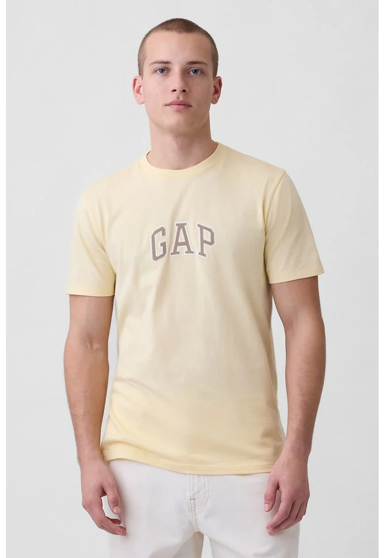 Tricou de bumbac cu aplicatie logo, Galben pal