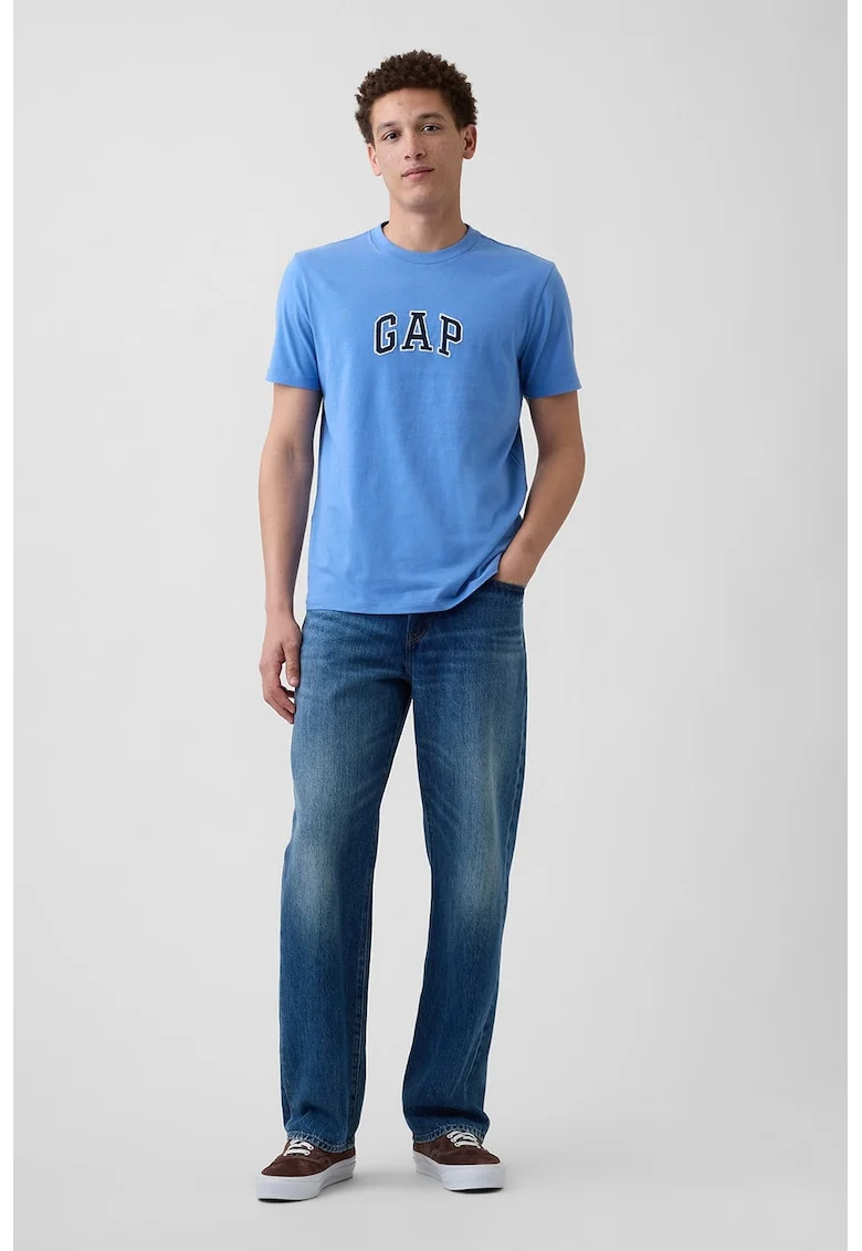 Tricou de bumbac cu aplicatie logo, Albastru