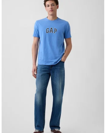 Tricou de bumbac cu aplicatie logo, Albastru