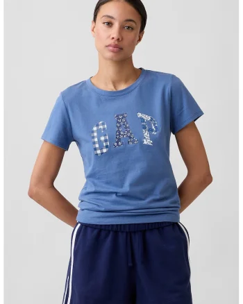 Tricou din bumbac cu imprimeu logo pe piept, Albastru