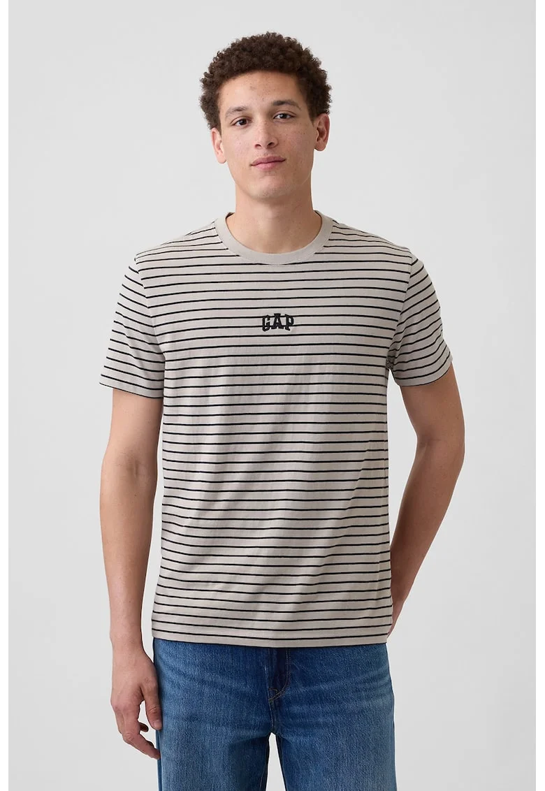 Tricou din bumbac cu decolteu la baza gatului, Bej inchis