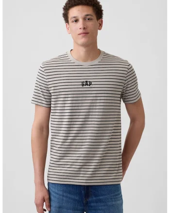 Tricou din bumbac cu decolteu la baza gatului, Bej inchis
