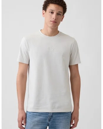 Tricou din bumbac cu decolteu la baza gatului, Ecru