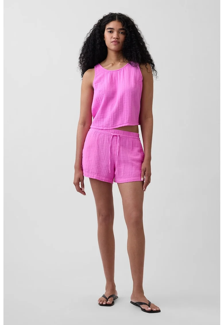 Pantaloni scurti din bumbac cu aspect texturat, Roz orhidee