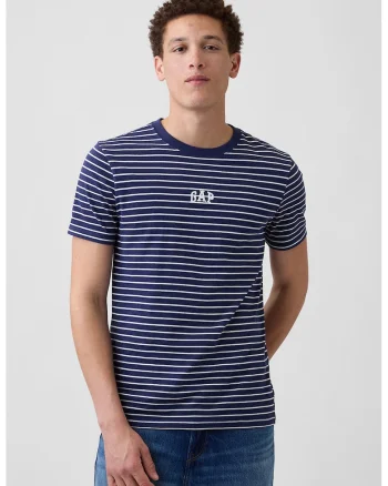 Tricou din bumbac cu decolteu la baza gatului, Alb/Bleumarin