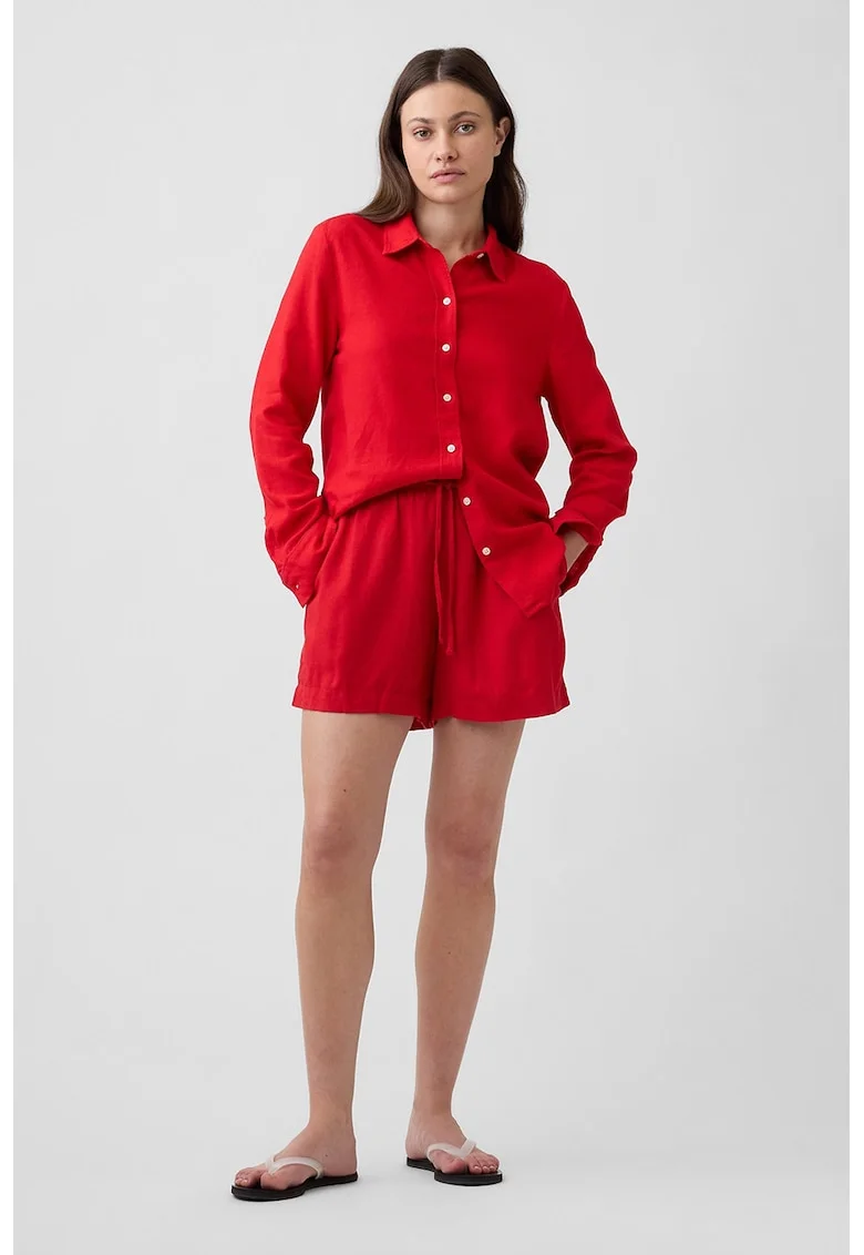 Pantaloni scurti din amestec de in cu snur, Rosu
