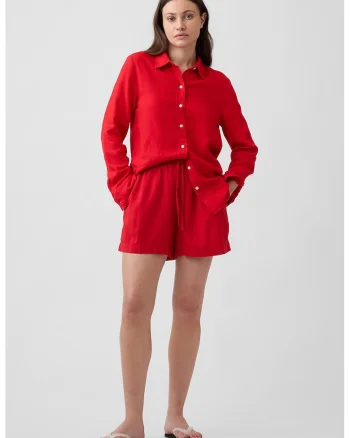 Pantaloni scurti din amestec de in cu snur, Rosu
