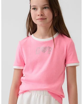 Tricou din bumbac cu aplicatie logo, Roz