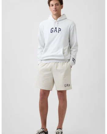Pantaloni scurti de trening cu snur si buzunare laterale, Alb murdar