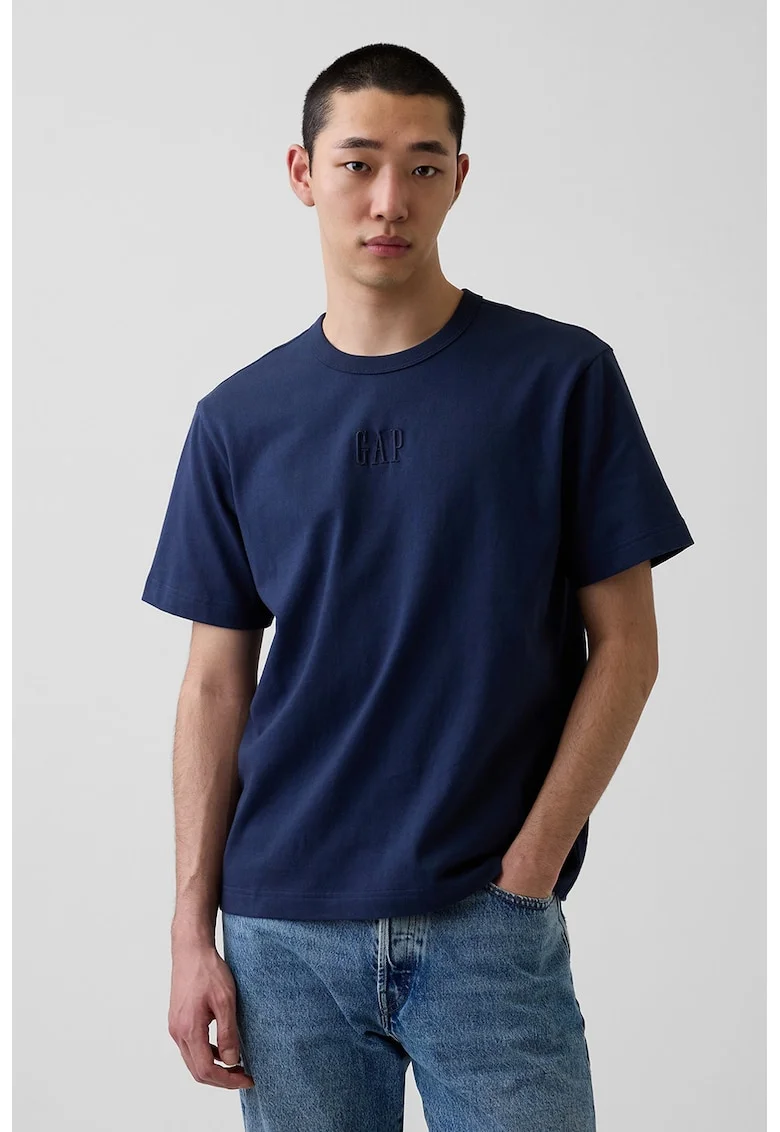 Tricou lejer din bumbac cu logo, Bleumarin