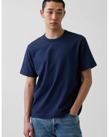 Tricou lejer din bumbac cu logo, Bleumarin