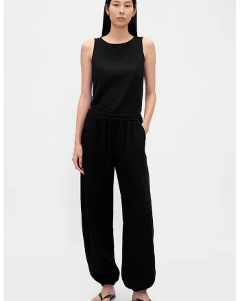 Pantaloni balloon din bumbac cu snur, Negru