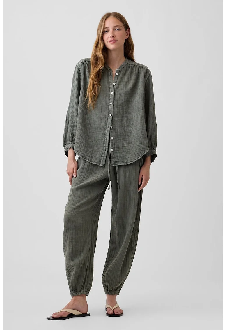 Pantaloni balloon din bumbac cu snur, Kaki