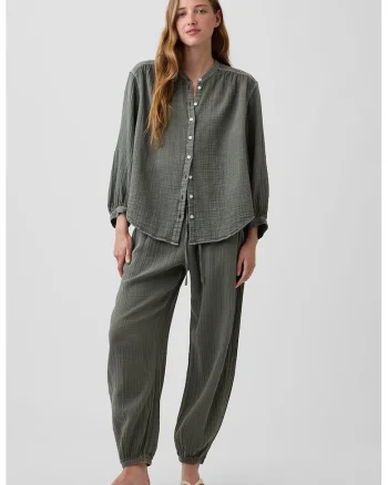 Pantaloni balloon din bumbac cu snur, Kaki