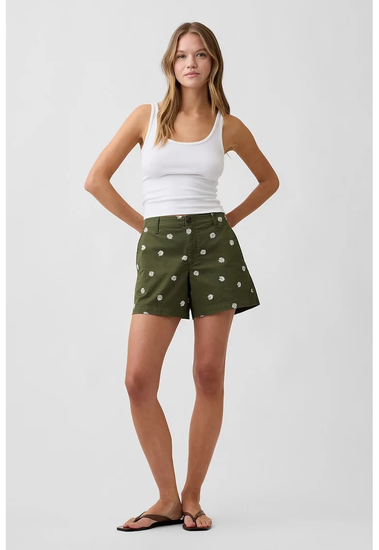 Blugi scurti cu model floral, Verde