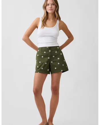 Blugi scurti cu model floral, Verde