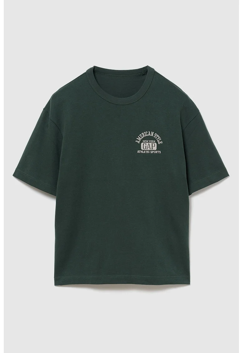 Tricou din bumbac cu logo brodat, Verde padure