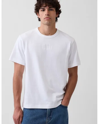 Tricou lejer din bumbac cu logo, Alb optic