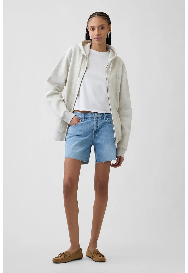 Pantaloni scurti din denim cu terminatii nefinisate, Albastru deschis