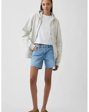 Pantaloni scurti din denim cu terminatii nefinisate, Albastru deschis