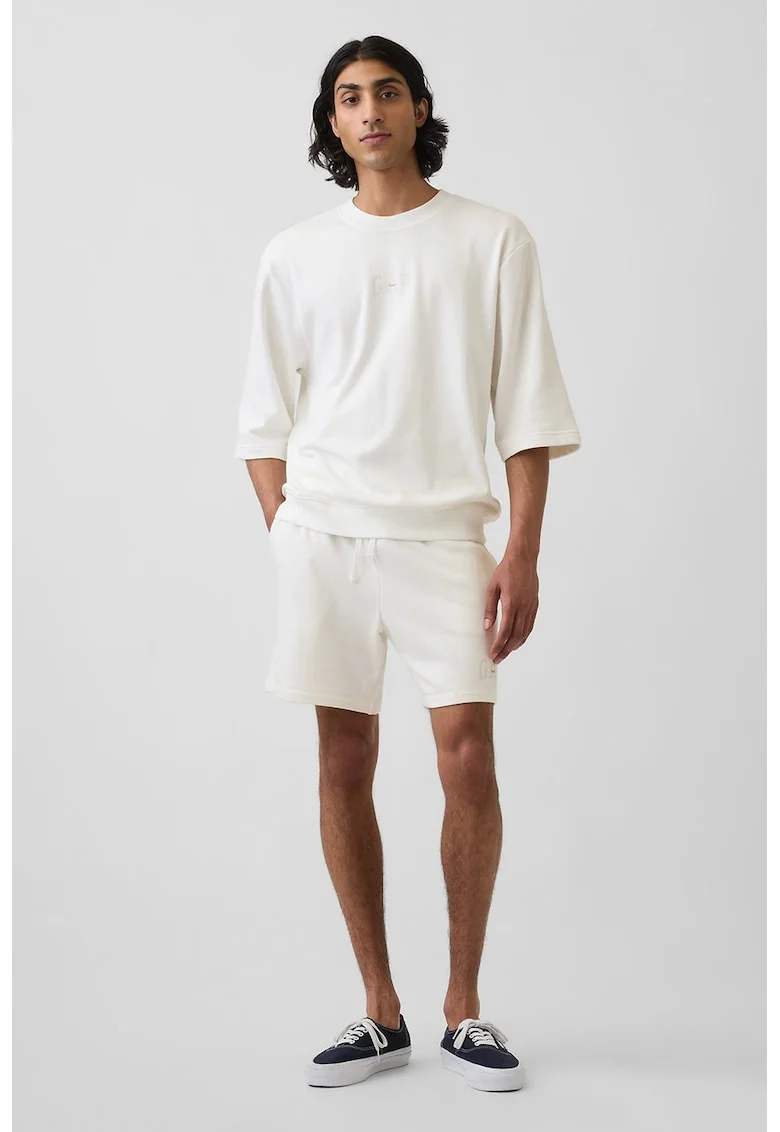 Pantaloni scurti cu logo si snur, Alb