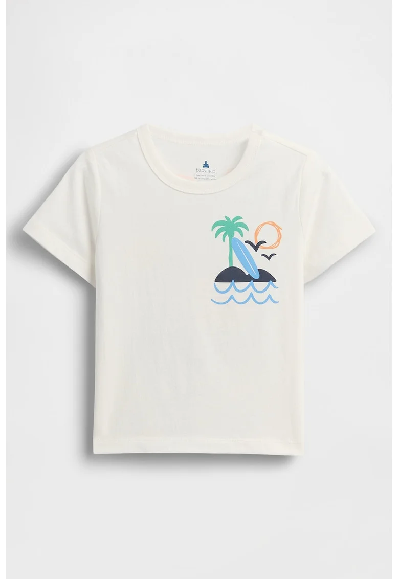 Tricou din bumbac cu decolteu la baza gatului, Alb murdar
