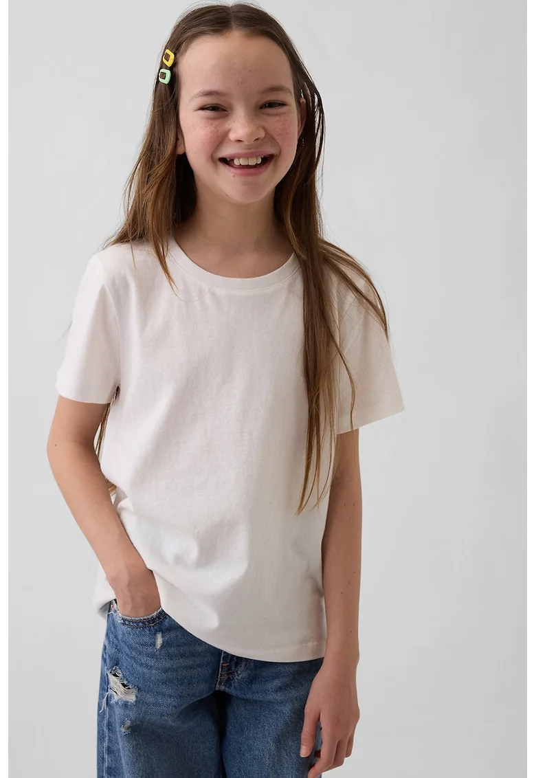 Tricou din bumbac cu decolteu la baza gatului, Alb