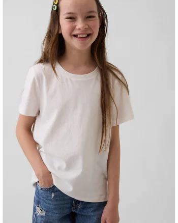 Tricou din bumbac cu decolteu la baza gatului, Alb