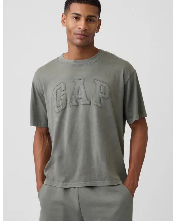 Tricou cu decolteu la baza gatului si logo brodat, Gri carbune