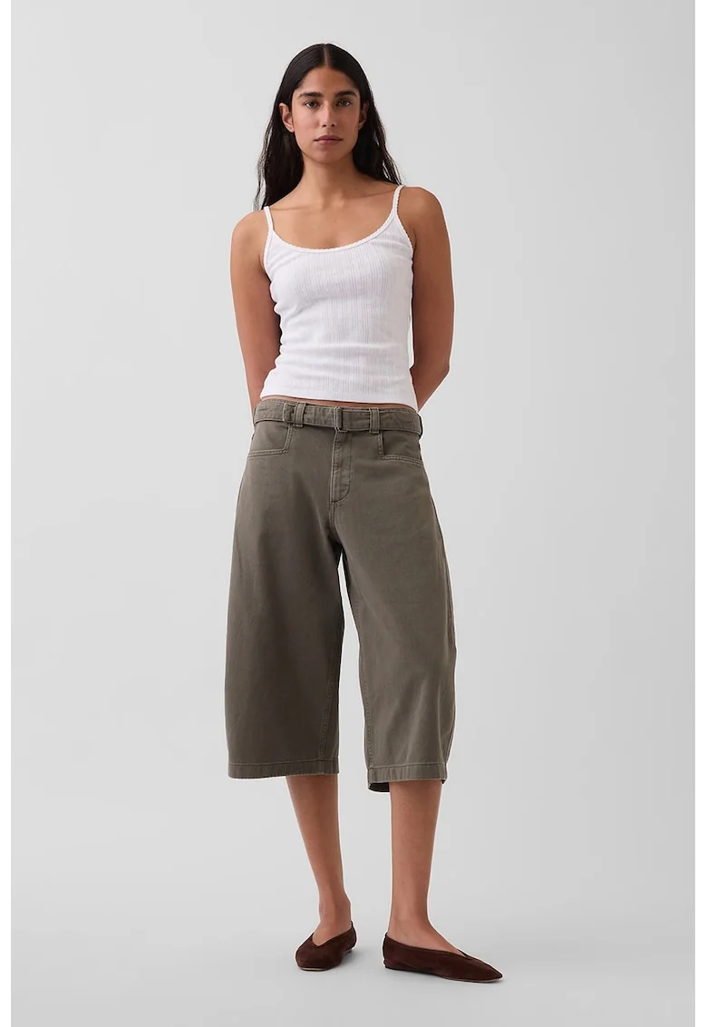 Pantaloni capri cu cordon in talie, Negru