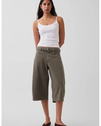 Pantaloni capri cu cordon in talie, Negru