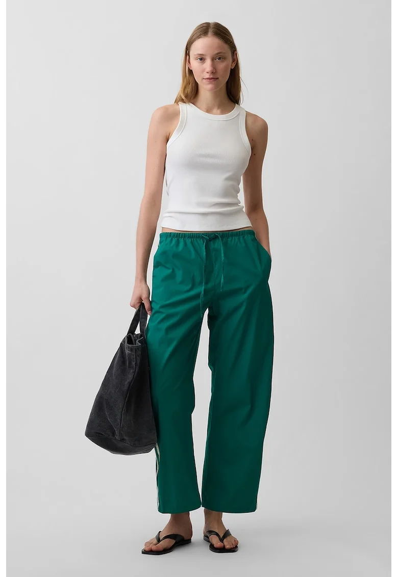 Pantaloni de trening din bumbac organic cu benzi contrastante, Verde