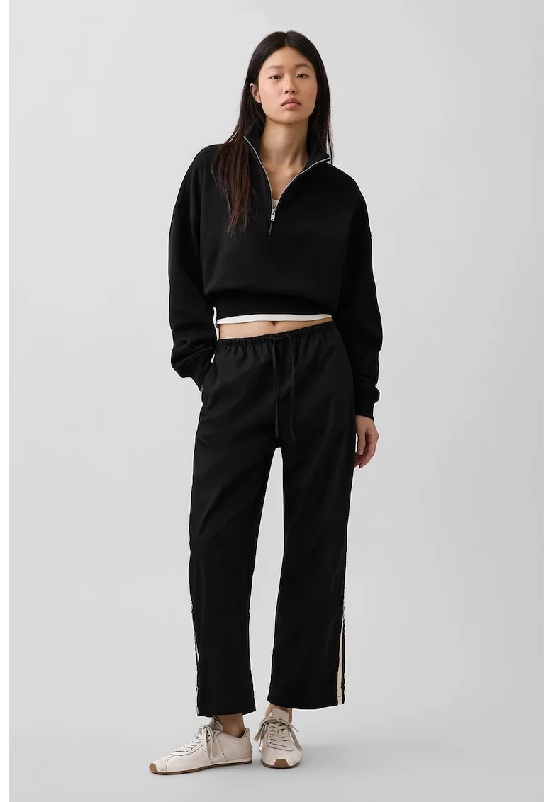 Pantaloni de trening din bumbac organic cu benzi contrastante, Negru