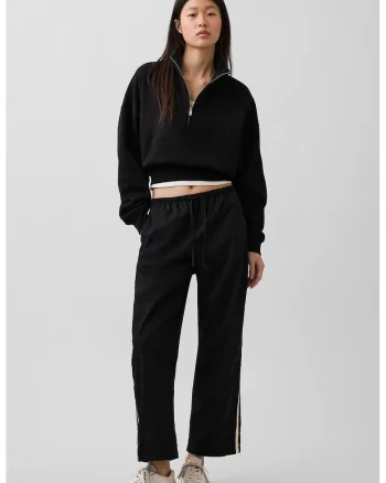 Pantaloni de trening din bumbac organic cu benzi contrastante, Negru