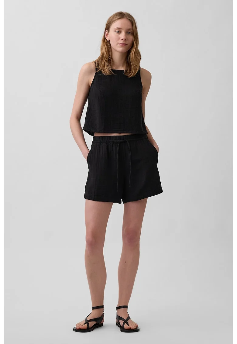 Pantaloni scurti din bumbac cu aspect texturat, Negru