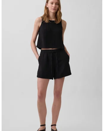 Pantaloni scurti din bumbac cu aspect texturat, Negru