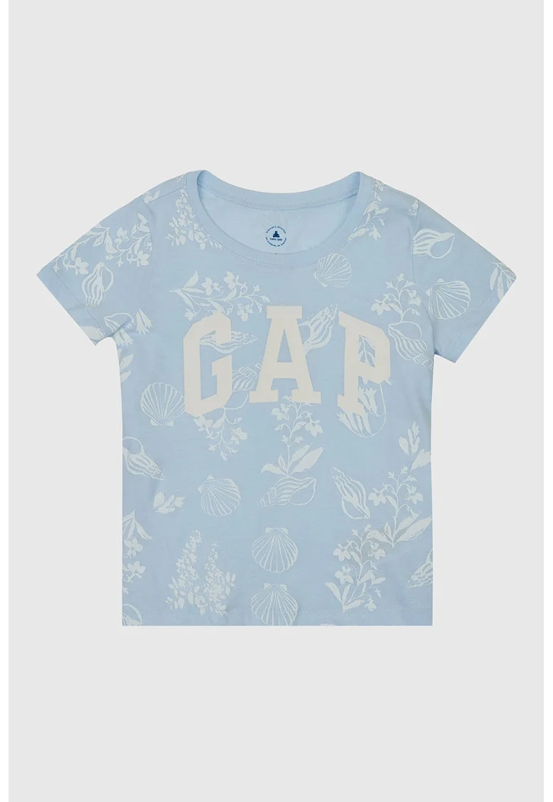 Tricou de bumbac cu logo, Albastru pastel