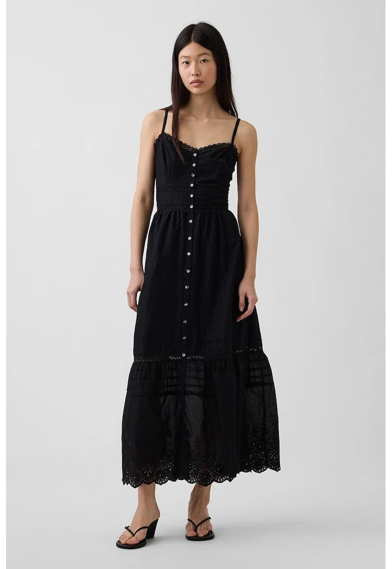 Rochie lunga cu bretele subtiri, Negru
