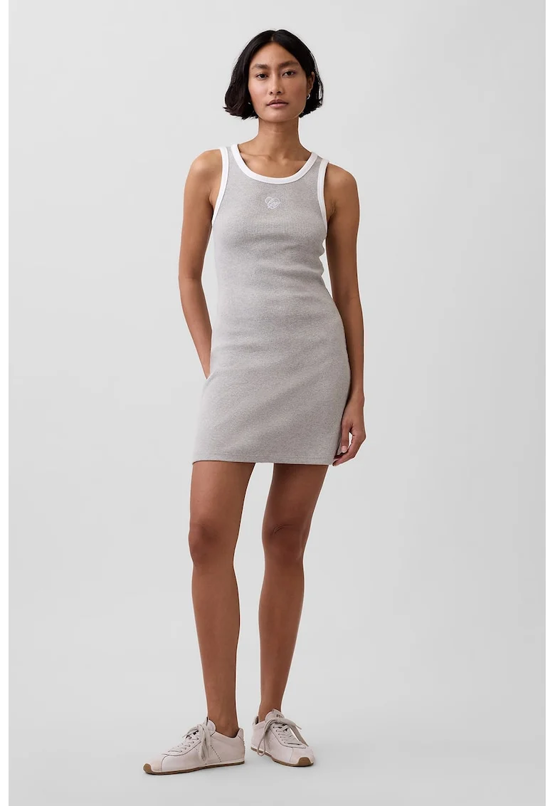 Rochie din amestec de bumbac cu decolteu rotund, Negru/Alb murdar