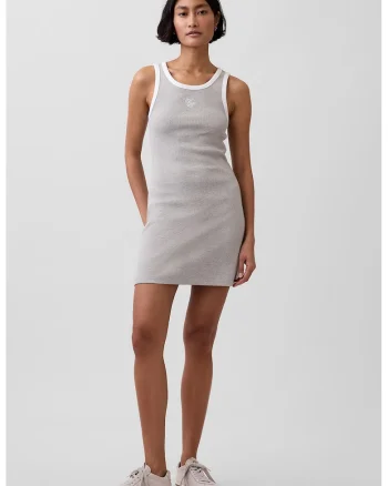 Rochie din amestec de bumbac cu decolteu rotund, Negru/Alb murdar