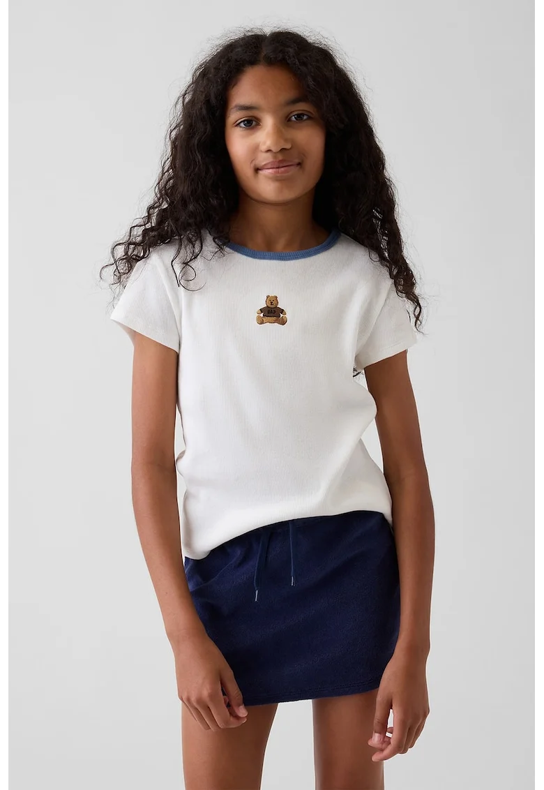 Tricou striat cu decolteu rotund, Alb