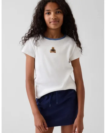 Tricou striat cu decolteu rotund, Alb