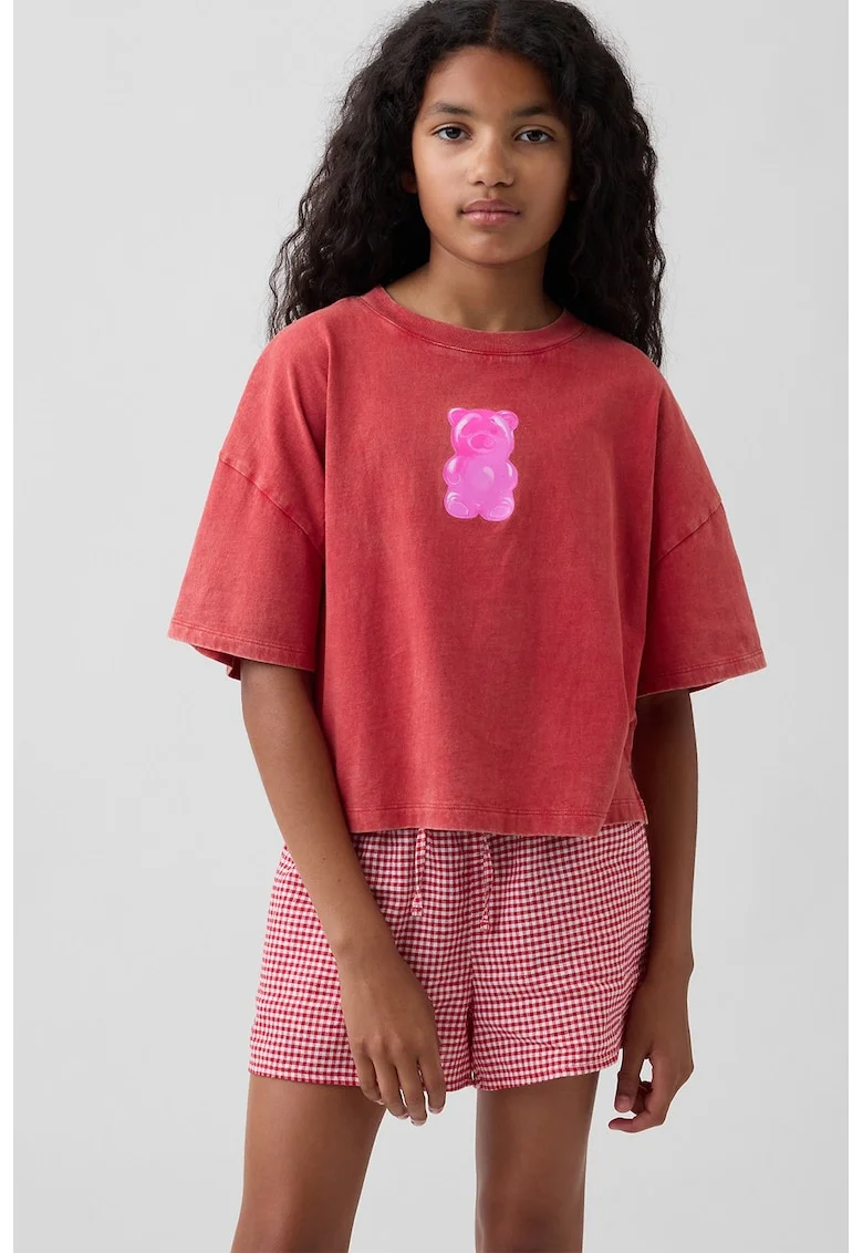 Tricou lejer de bumbac cu imprimeu, Rosu