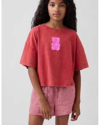 Tricou lejer de bumbac cu imprimeu, Rosu