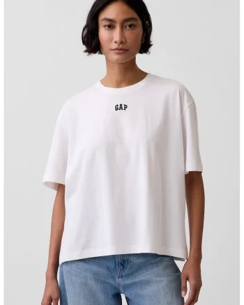 Tricou lejer cu logo brodat, Alb