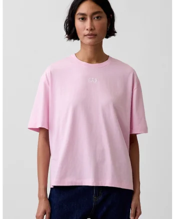 Tricou lejer cu logo brodat, Roz deschis
