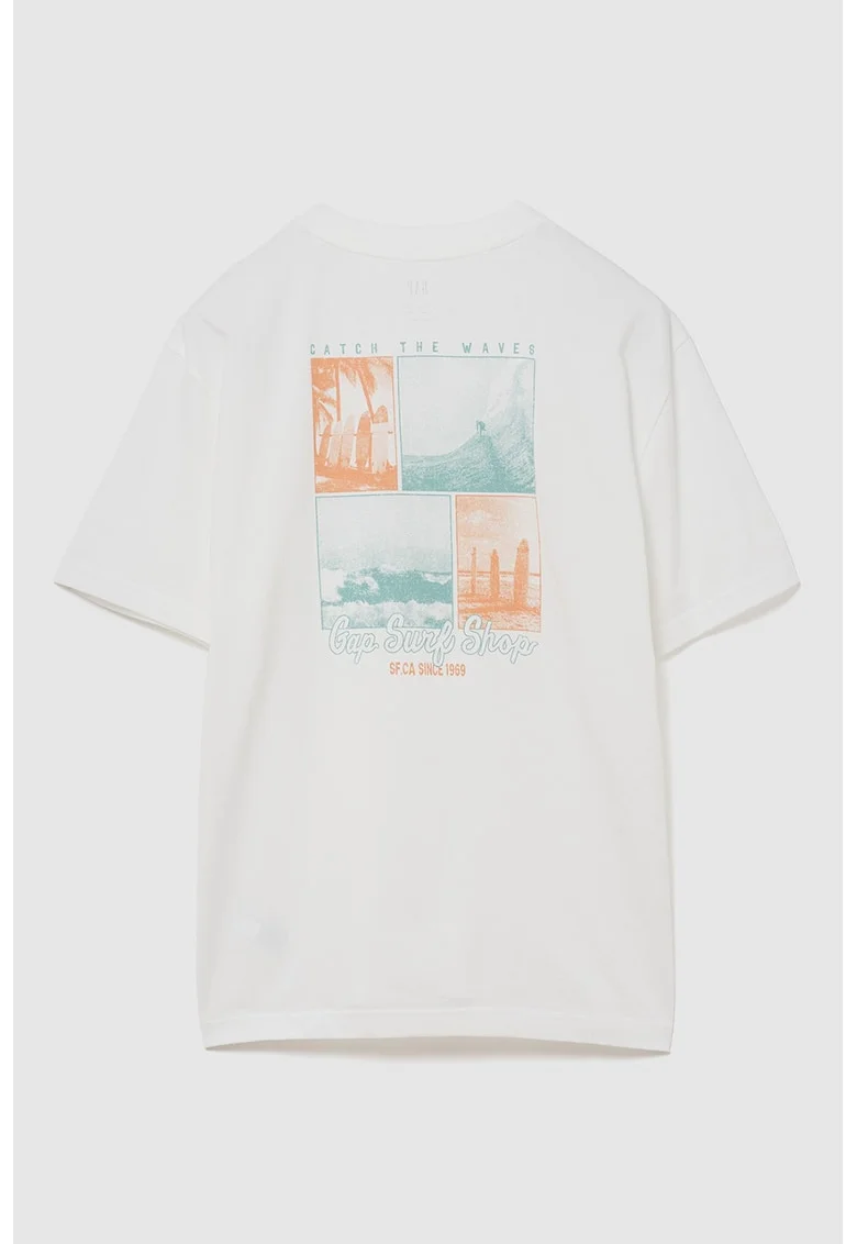 Tricou de bumbac cu imprimeu, Alb/Portocaliu/Albastru