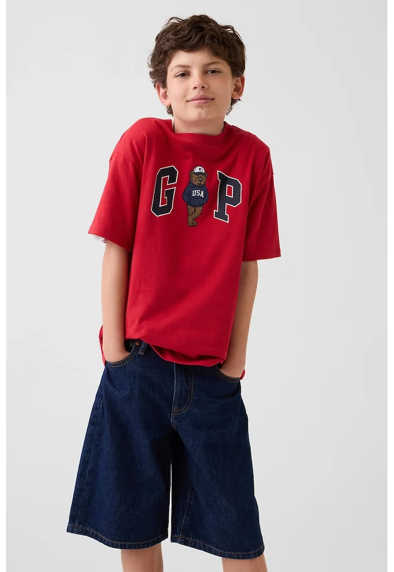 Tricou din bumbac cu imprimeu logo, Rosu