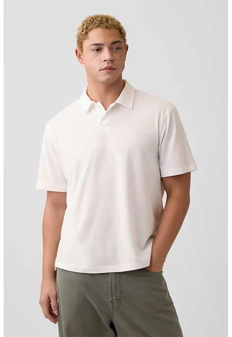 Tricou polo relaxed fit, Alb murdar